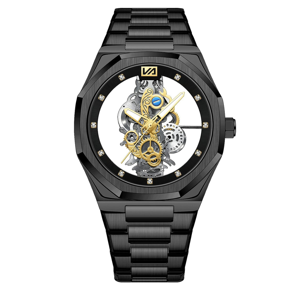 GESMART Men's Double Sided Transparent Skeleton Hand Winding Mechanical Watch Water Resistant Luminous