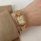 Women's Square Small Gold-Tone Vintage Quartz Watch