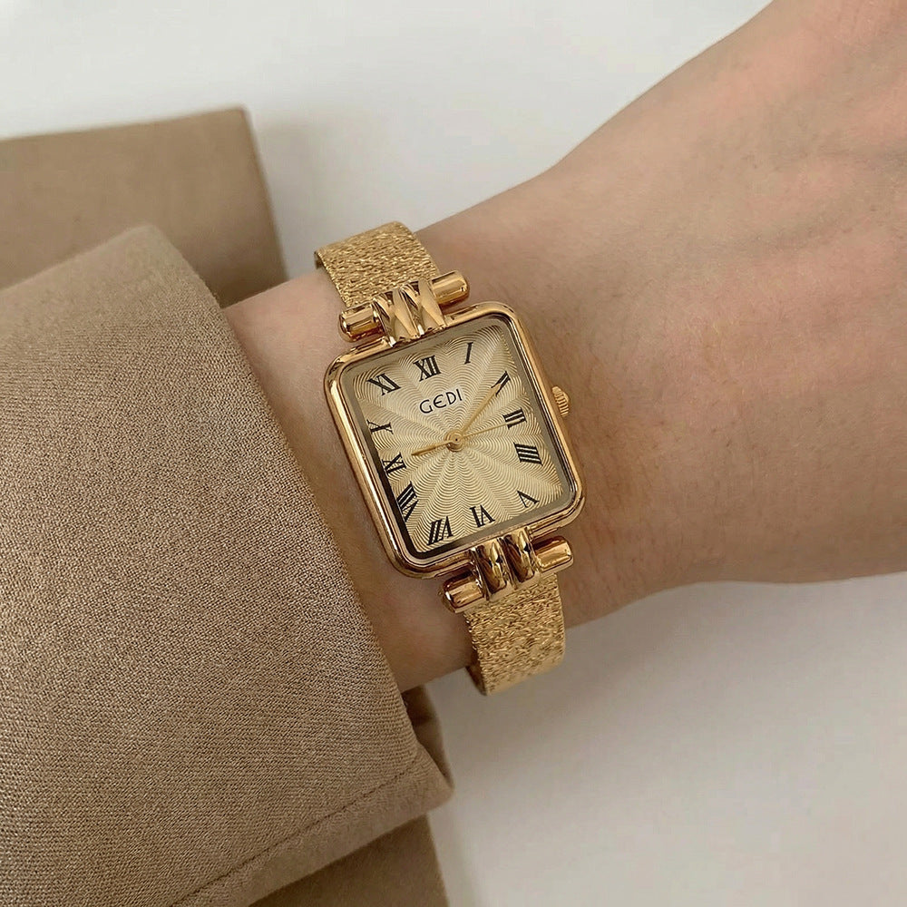 Women's Square Small Gold-Tone Vintage Quartz Watch