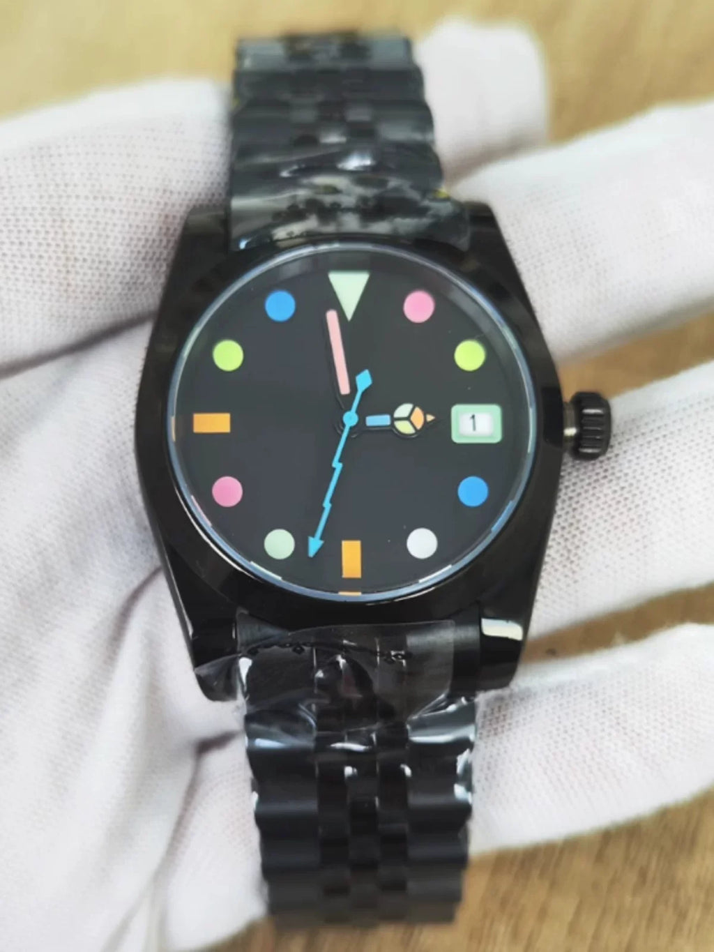 Men's 36mm PVD Black Oyster 5-Link Bracelet Colorful Lume NH35 Watch