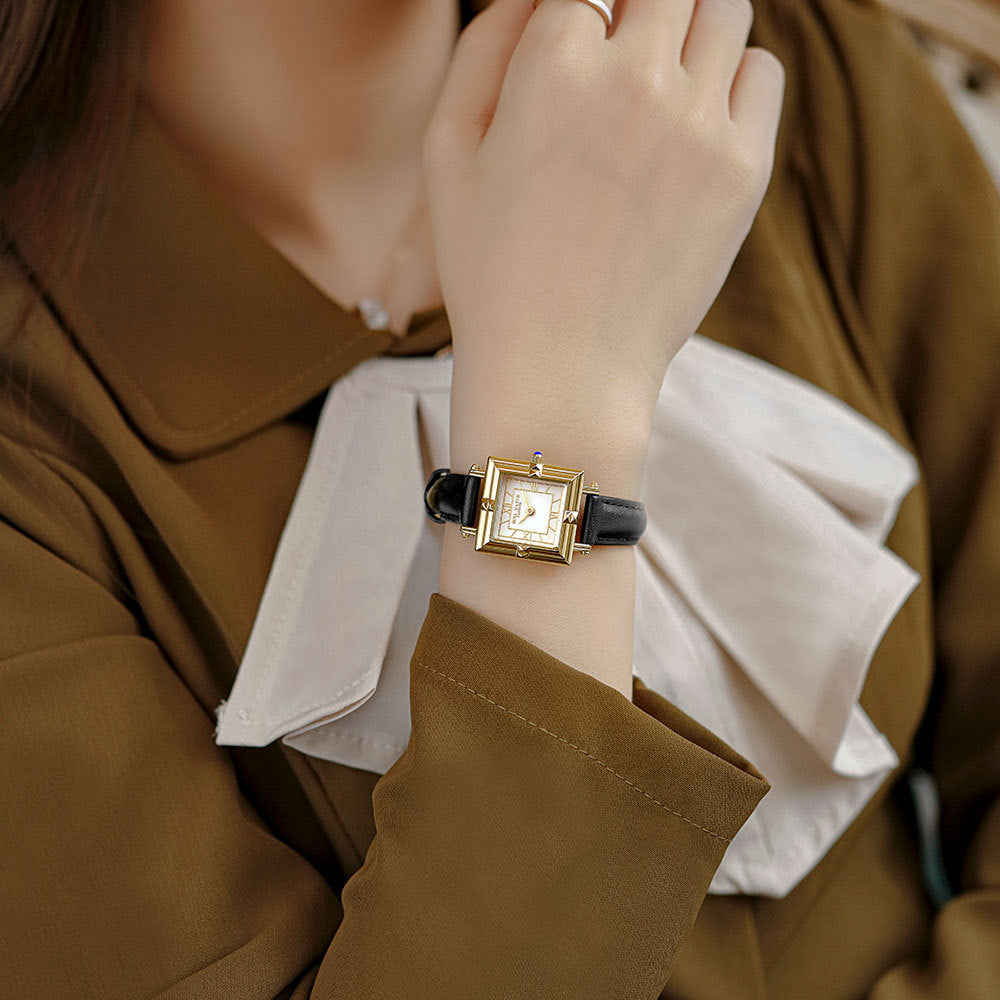 GESMART Women's Small Square Leather Band Watch Roman Numeral Scale Minimalist Retro Ladies Wristwatch