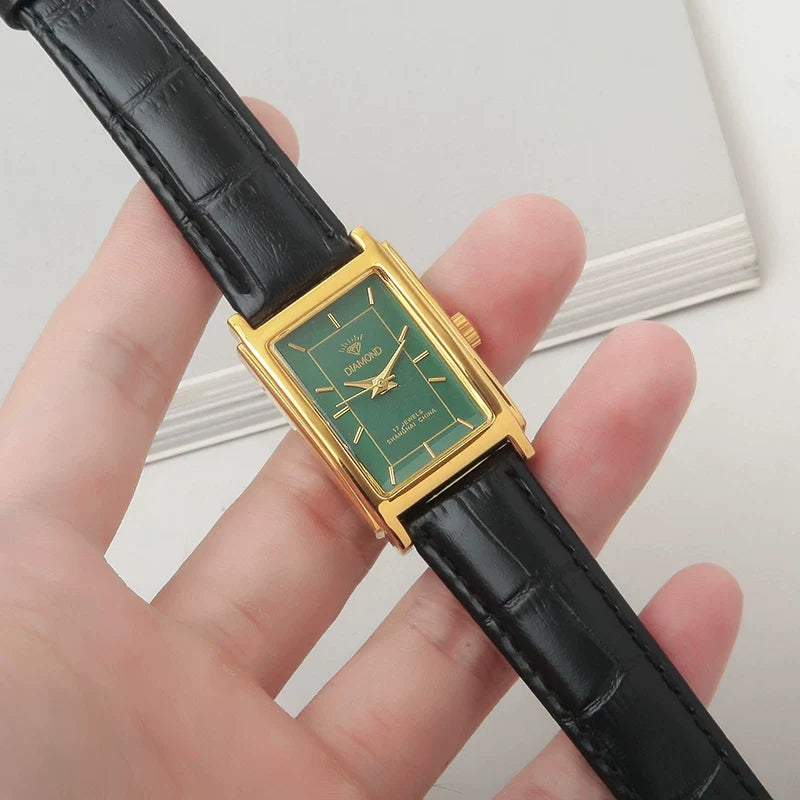 Diamond Brand Vintage Quartz Watch Titanium Rectangular Leather Strap NOS New