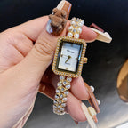 GESMART Women's Square Pearl Bracelet Watch Mother of Pearl Dial Retro Chic Style Diamond Studded