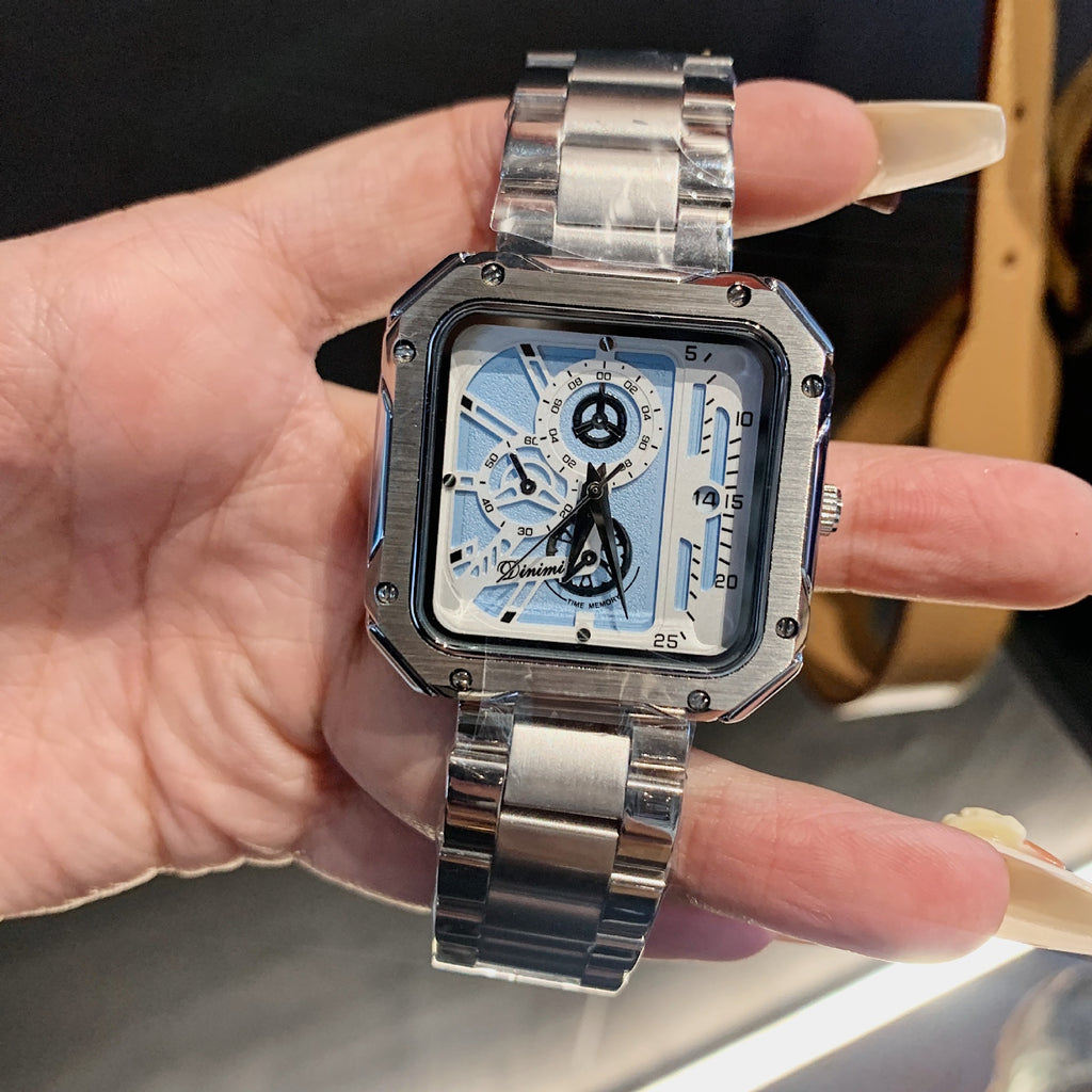 Unisex Couple Square Dial Watch with Steel Bracelet