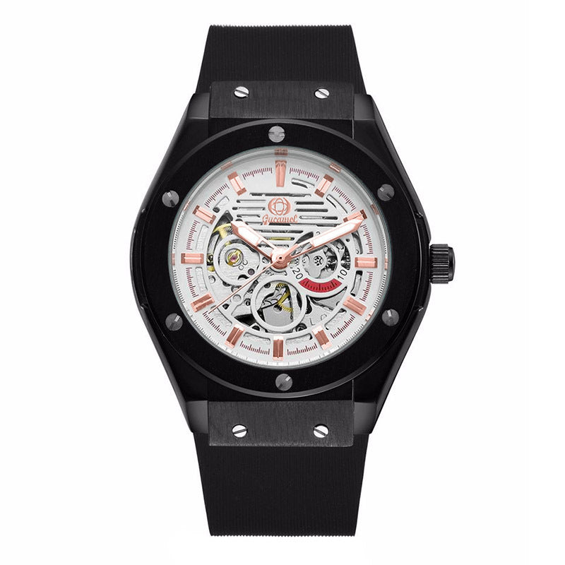 GESMART Men's 2023 New Skeleton Automatic Mechanical Watch Silicone Band Business Trendy