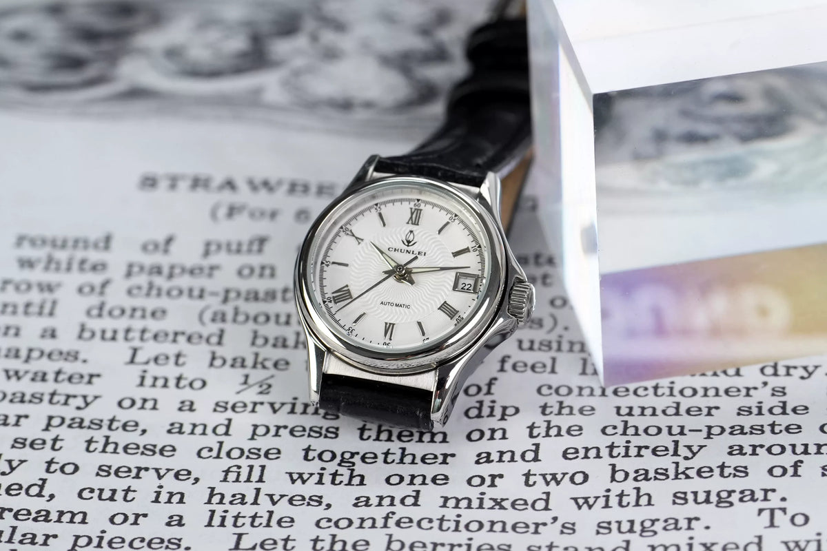 Chunlei Ladies Mechanical Watch Date Leather Strap Steel Minimalist Student