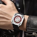GESMART Men's Caishen Fortune Wheel Quartz Watch Creative Turning Disc Leather Band Luminous Water Resistant