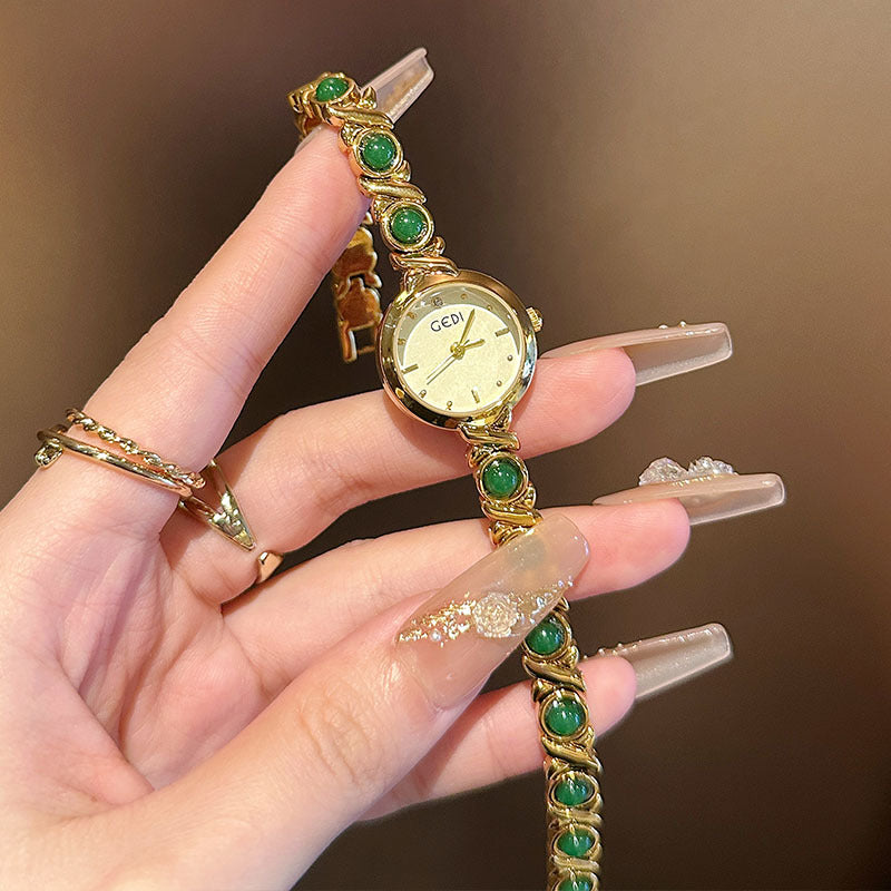 Women's Petite Rhinestone Pearl Bracelet Quartz Watch