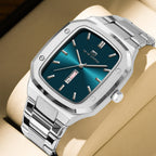 GESMART Men's Rectangular Dial Watch Day Date Calendar Steel Band Business Creative Water Resistant