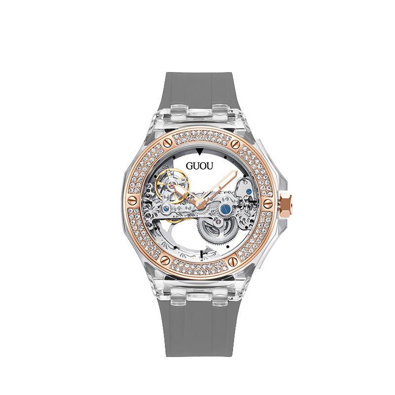 Women's Rhinestone Dial Watch with Soft Silicone Strap