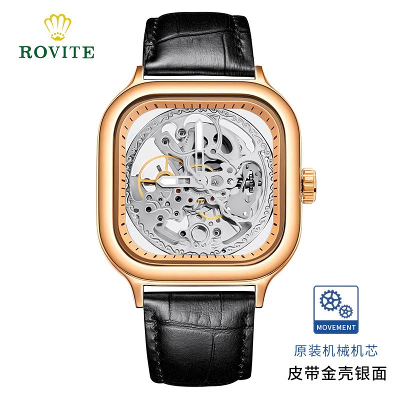 GESMART Men's Square Automatic Mechanical Skeleton Watch Luminous High Grade Trendy