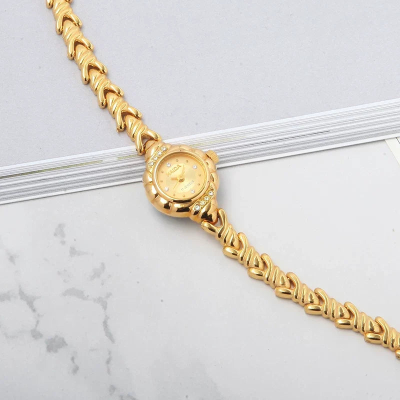HAIDA Ladies Manual Wind Mechanical Watch Gold-Plated Crystal-Set Small NOS