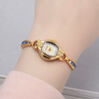 HAIDA Ladies Manual Wind Mechanical Watch Gold-Plated Blue Glass Crystal Fashion