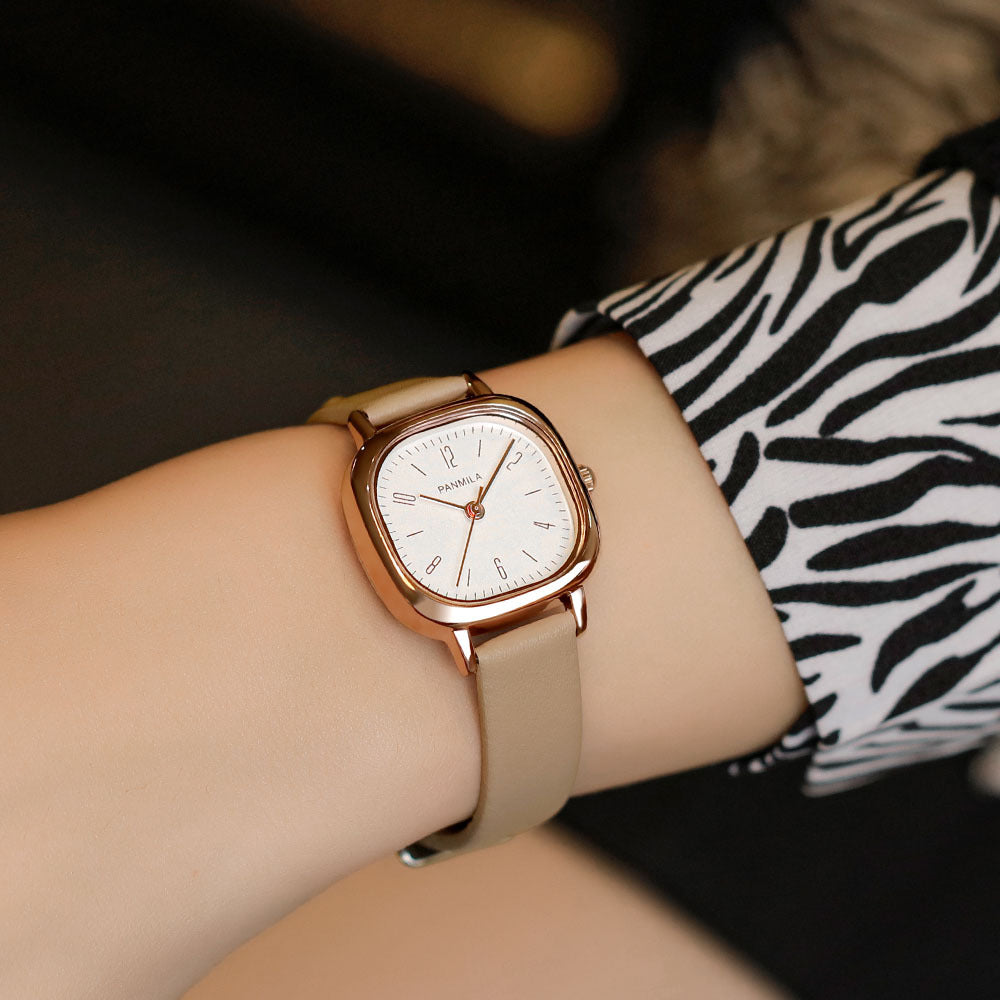 GESMART Women's Small Square Quartz Watch Leather Band Minimalist Elegant Ladies Wristwatch