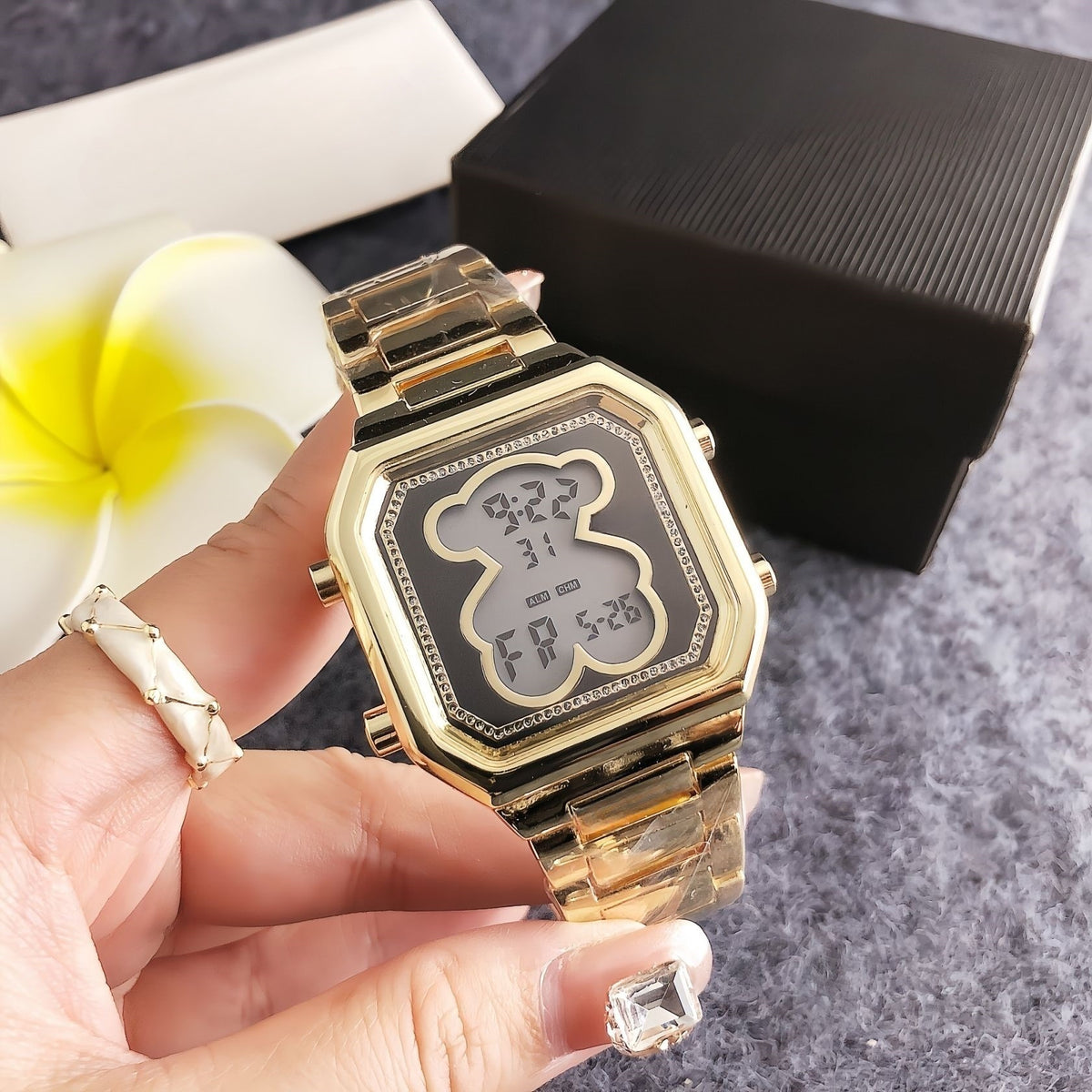 Women's Cartoon Multi-Function Sport Watch, Rhinestone Dial with Silicone Strap