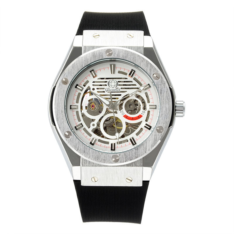 GESMART Men's 2022 New Skeleton Automatic Mechanical Watch Silicone Band Business Trendy