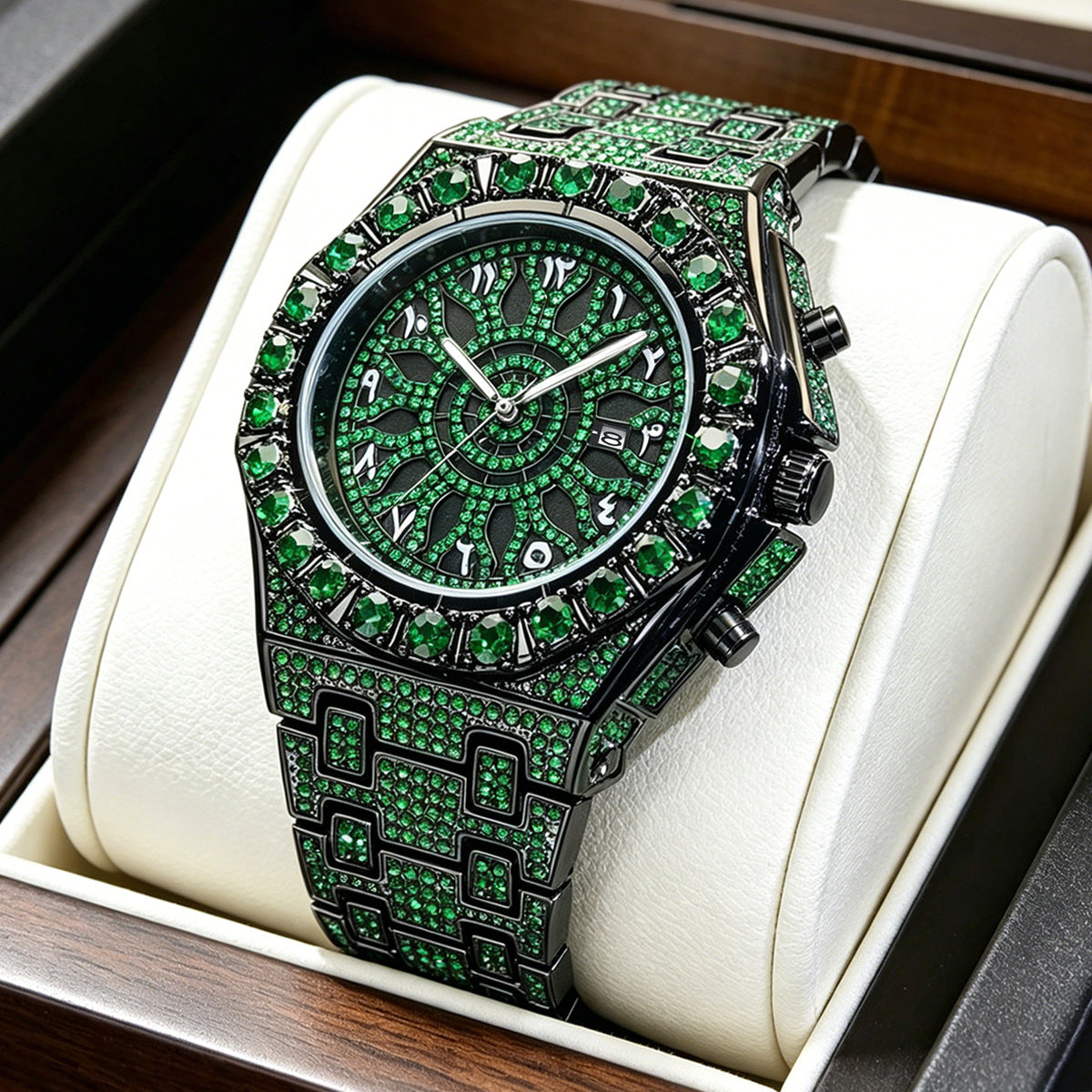 GESMART Men's Fashion Business Full Diamond Hip Hop Style Quartz Watch Luminous Calendar