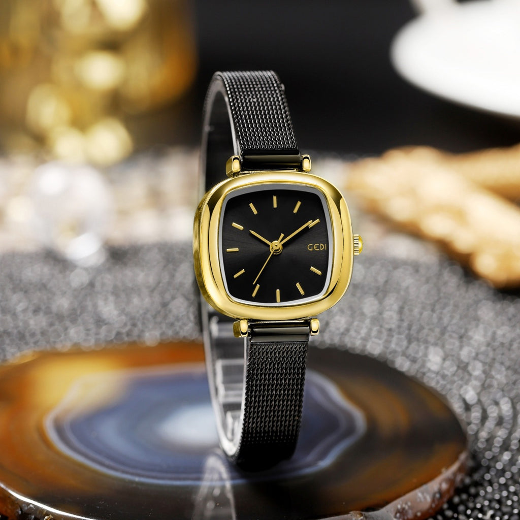 GESMART Women's Small Square Mesh Band Quartz Watch Slim Strap Minimalist Student Ladies Wristwatch