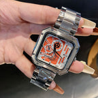 Unisex Couple Square Dial Watch with Steel Bracelet