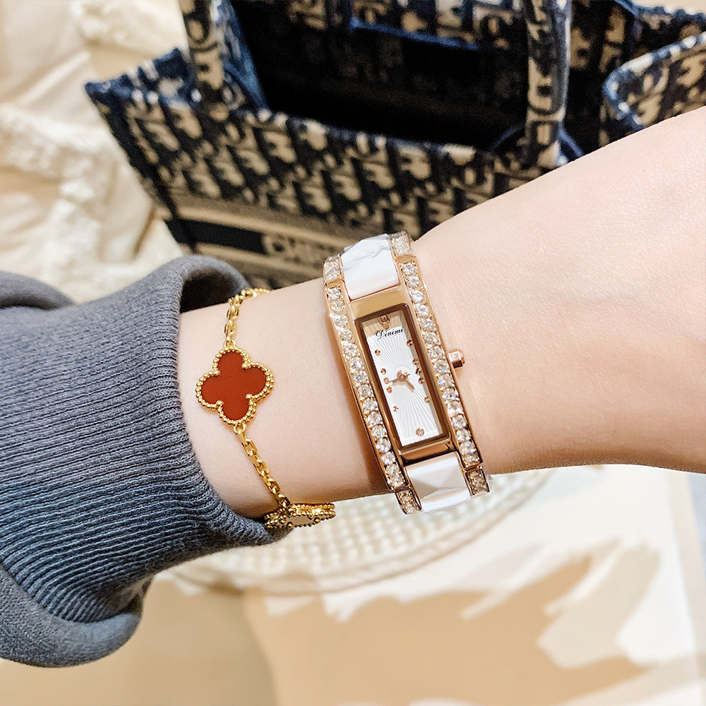 Women's Rhinestone Delicate Small Square Quartz Watch