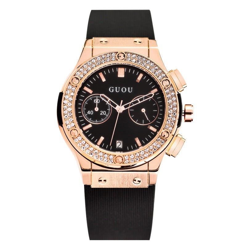 GESMART Women's Large Dial Silicone Band Watch Multifunction Rhinestone Calendar Fashion Trendy