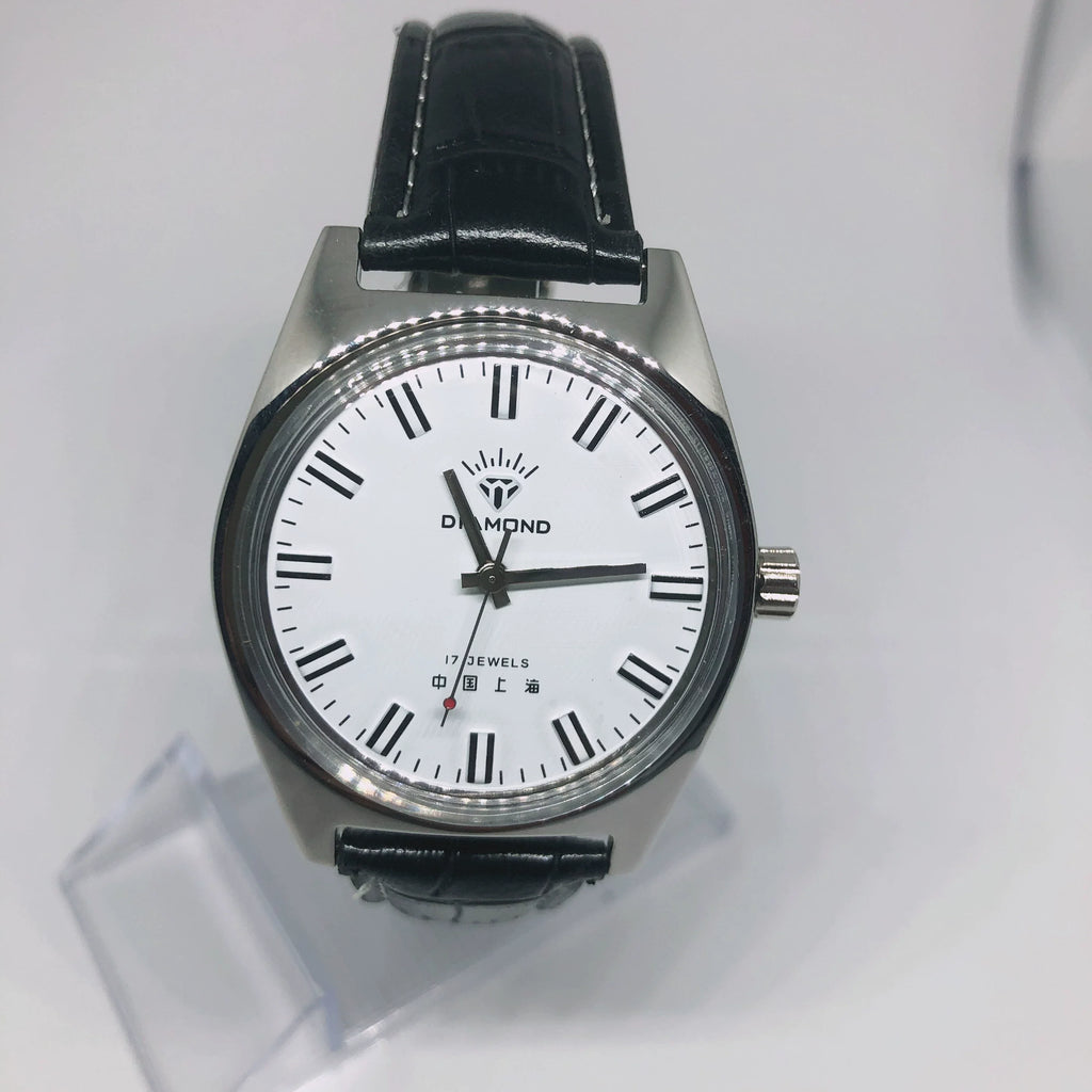 Diamond Brand Men's Manual Wind Watch 17 Jewels Skeleton Shanghai