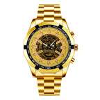 GESMART Men's Gold Tone Skeleton Automatic Mechanical Watch Skull Design Business Trendy