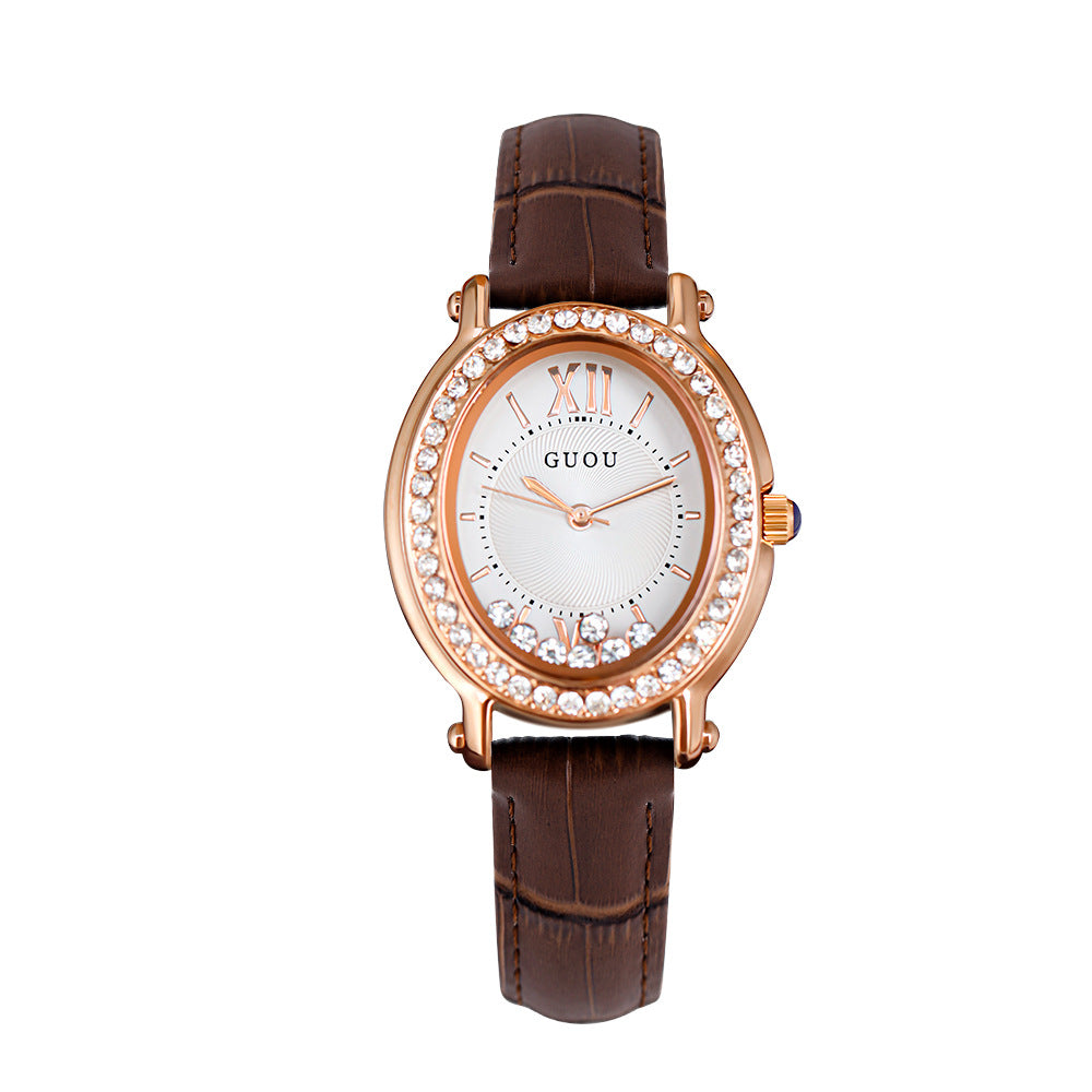 Women's Vintage Full-Rhinestone Leather-Strap Waterproof Watch