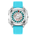GESMART Men's Caishen Fortune Wheel Quartz Watch Creative Turning Disc Leather Band Luminous Water Resistant