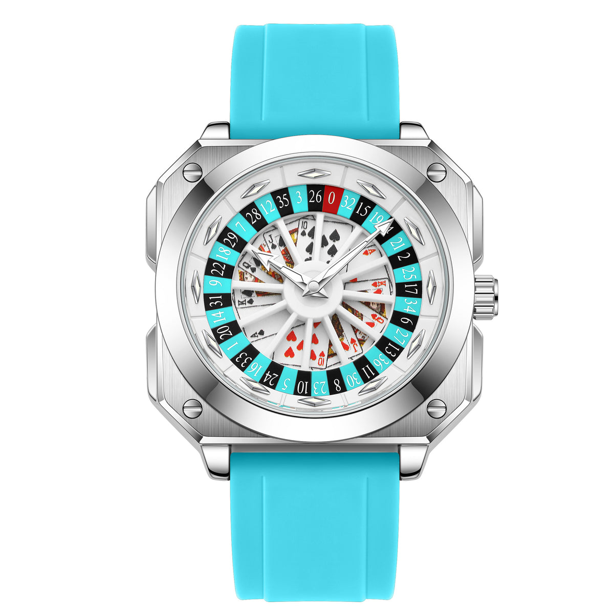 GESMART Men's Caishen Fortune Wheel Quartz Watch Creative Turning Disc Leather Band Luminous Water Resistant