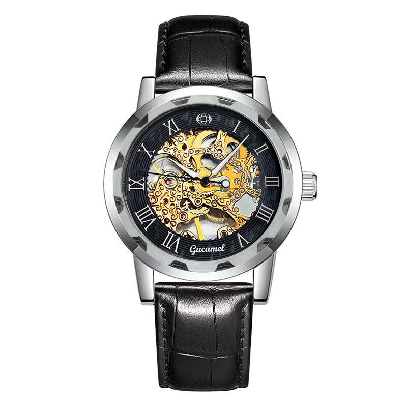 GESMART Men's Hand Winding Mechanical Skeleton Watch Exhibition Case Back Fashion