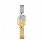 GESMART Women's Two Tone Gold Silver Oval Dial Watch Textured Mesh Band Diamond Studded Quartz
