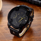 Men's Large-Dial Calendar Leather-Strap Quartz Watch