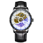GESMART Men's Automatic Mechanical Watch Black Iridescent Dial Full Gold Tone Business Fashion