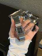 Women's Vintage Small Square Silver Bamboo Steel-Band Quartz Watch