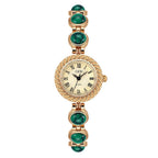 Women's Vintage Turquoise Gold-Bead Bracelet Quartz Watch