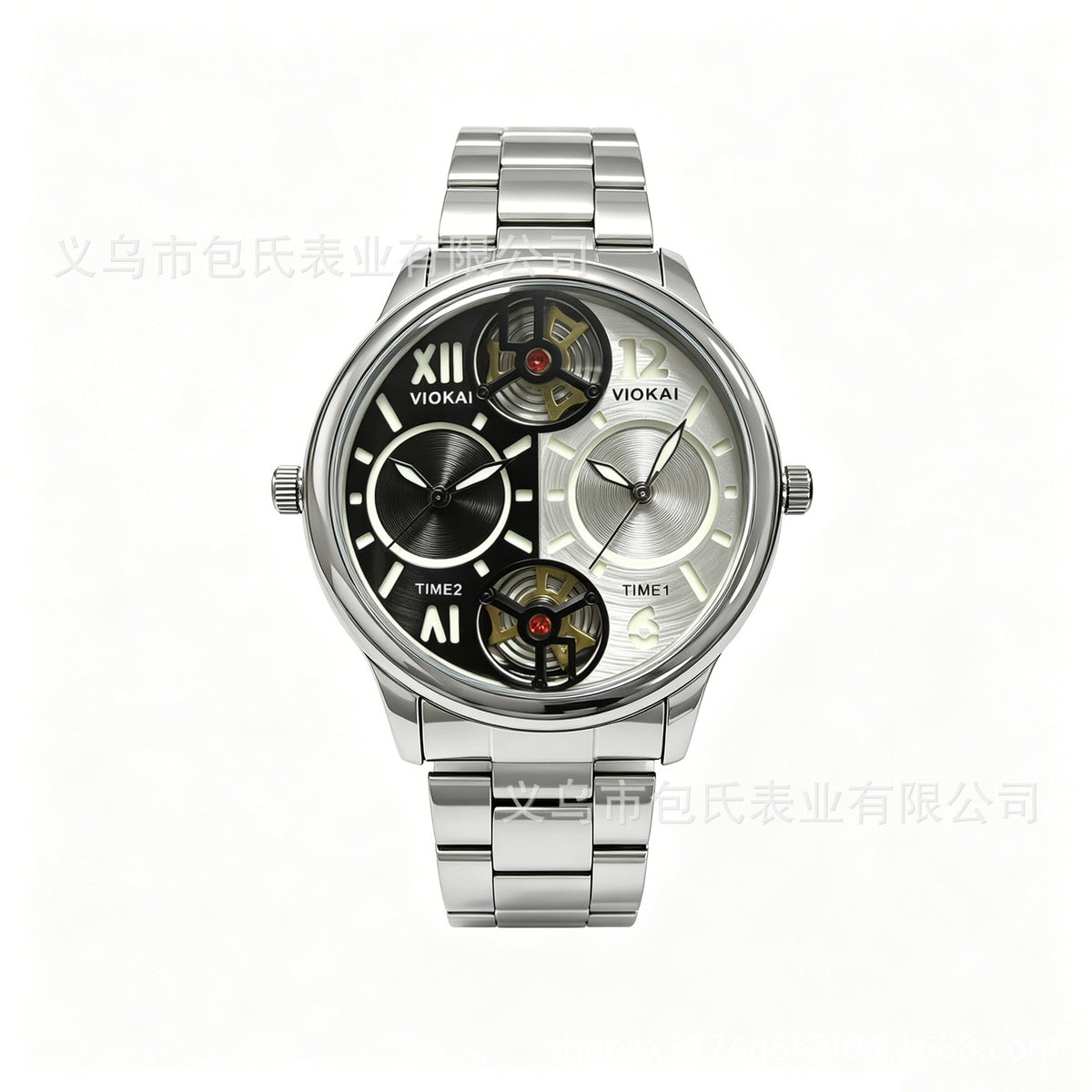 GESMART Men's Dual Time Zone Watch Steel Band Luminous Water Resistant Business