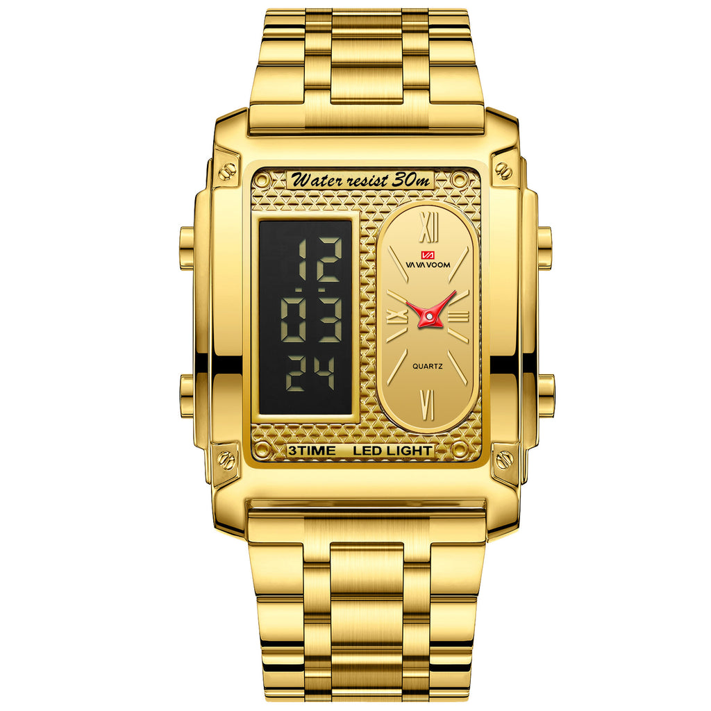 GESMART Men's Dual Movement Dual Display Square Digital Watch Multifunction Water Resistant Creative