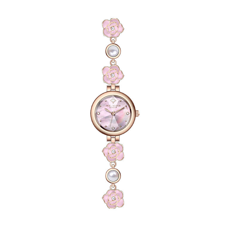 Women's Camellia Mother-of-Pearl Rhinestone Bracelet Quartz Watch