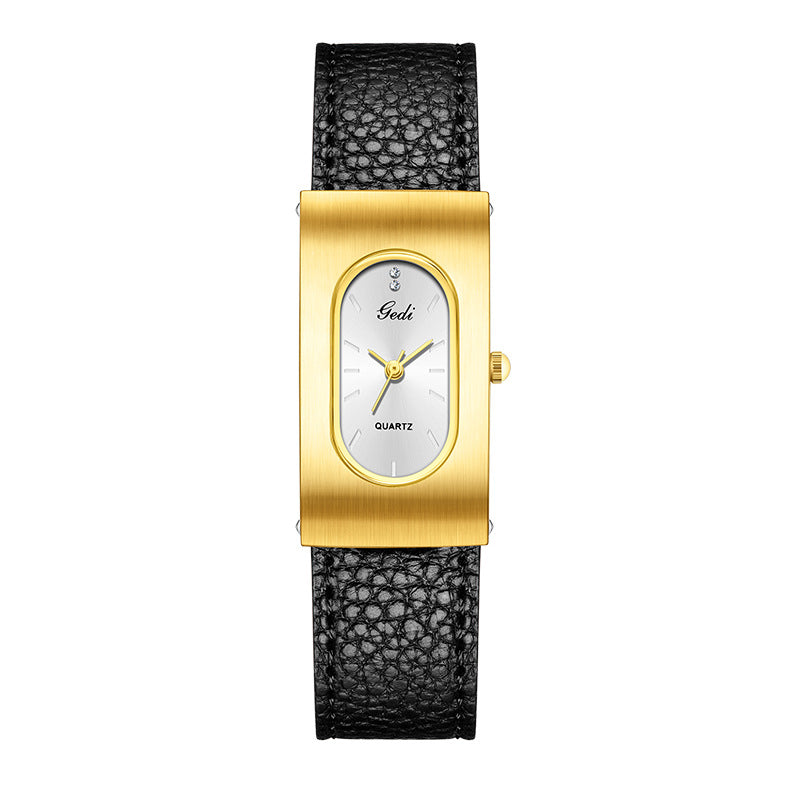 GESMART Women's Retro Square Oval Quartz Watch Leather Band Niche Minimalist Commuter