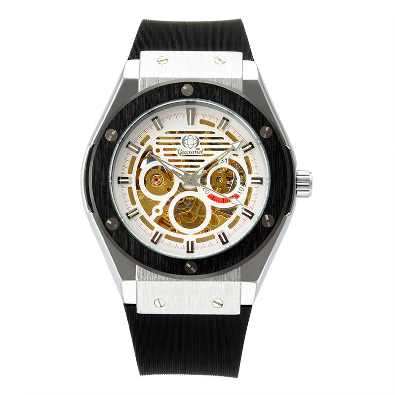 GESMART Men's 2022 New Skeleton Automatic Mechanical Watch Silicone Band Business Trendy