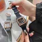 Women's Minimalist Roman Numeral Calendar Square Silicone-Strap Quartz Watch