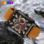 GESMART Men's Square Chronograph Quartz Watch Calendar Multifunction Water Resistant Leather Band Sports