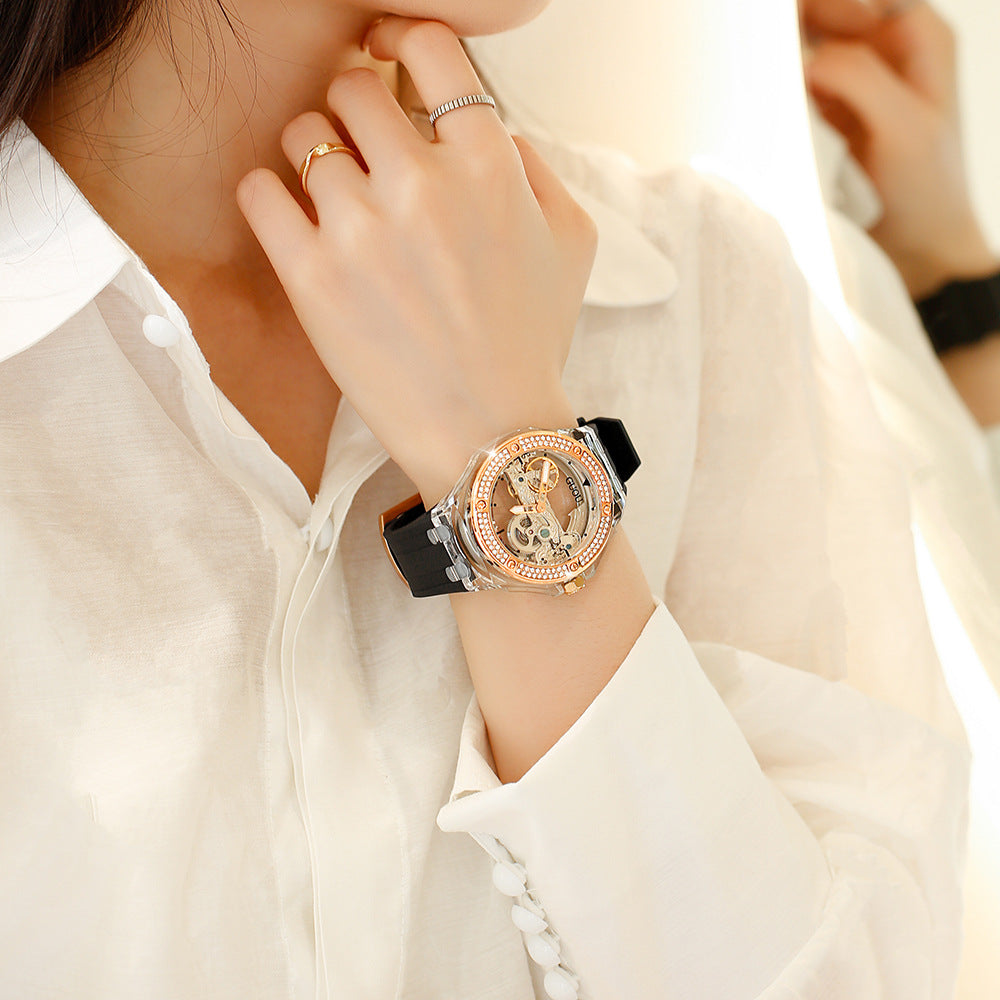 Women's Rhinestone Dial Watch with Soft Silicone Strap