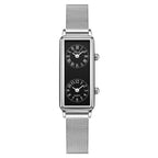 Women's Vintage Roman Numeral Small Square Dual-Time Mesh-Band Quartz Watch