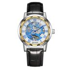 GESMART Men's Gold Tone Steel Band Skeleton Hand Winding Mechanical Watch Fashion Trendy