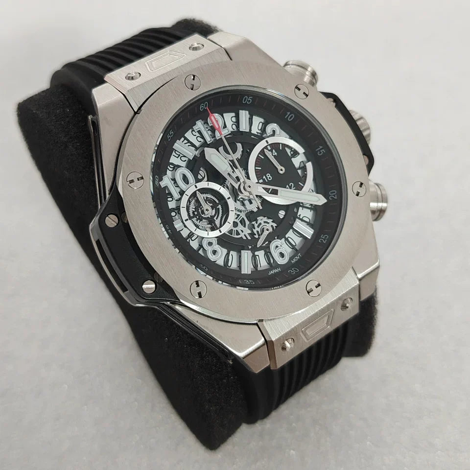 No Logo 42.5mm Quartz Watch Stainless Steel Case Rubber Strap VK63 Movement