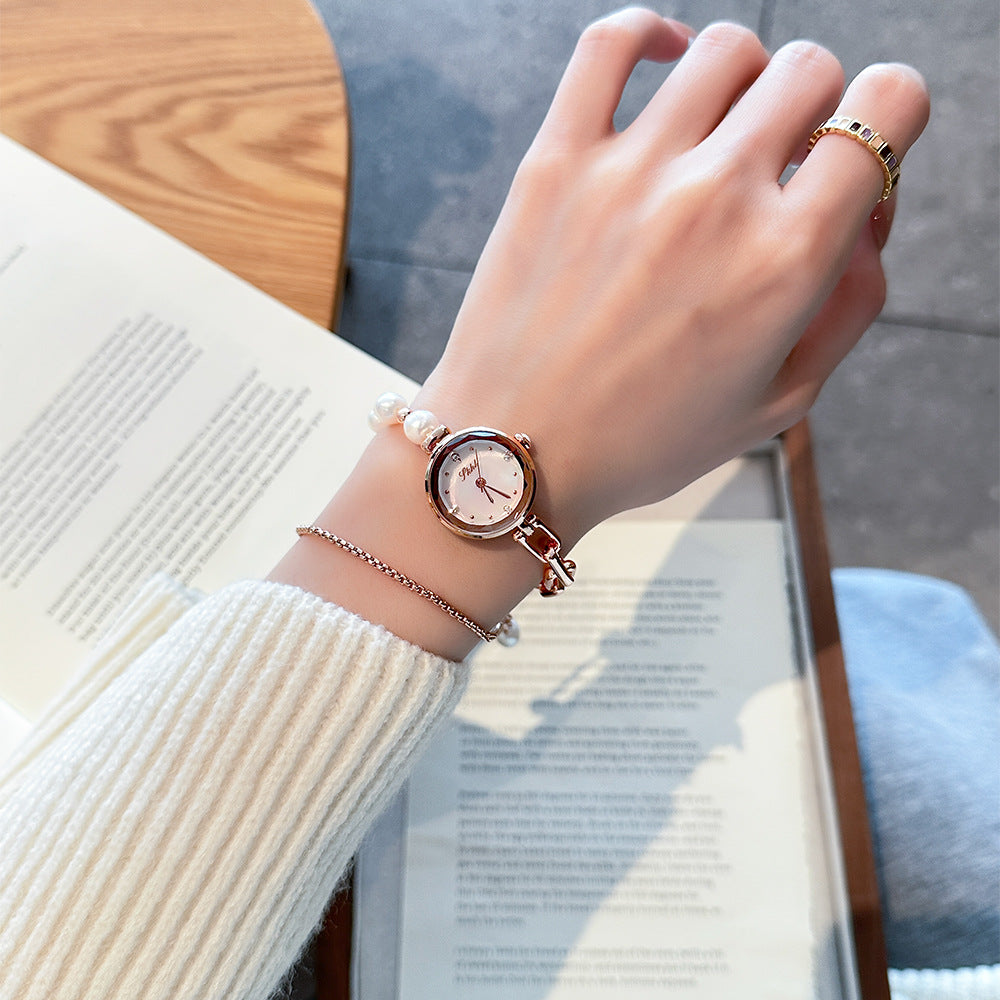 Women's Cool-Style Pearl Small-Dial Bracelet Quartz Watch