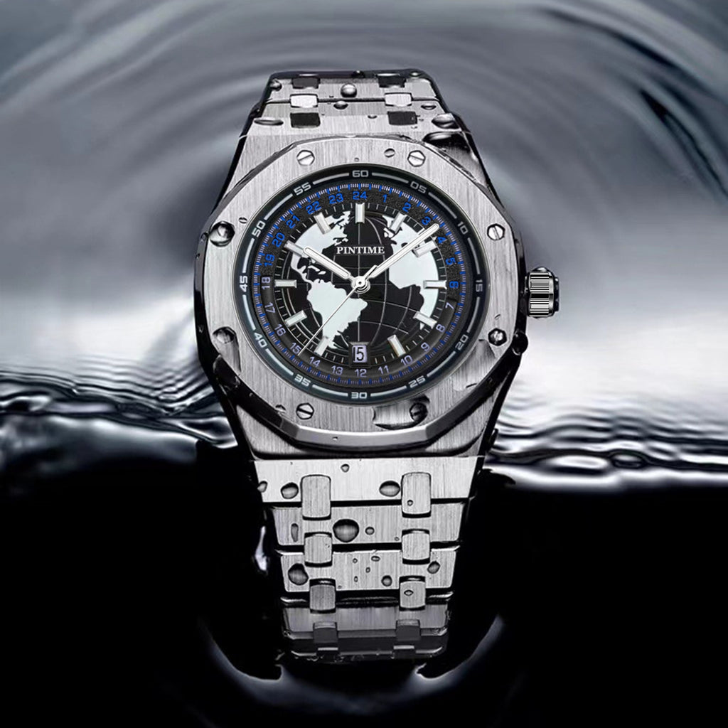 GESMART Men's New Wandering Earth Style Watch Water Resistant Luminous Calendar Steel Band Wristwatch