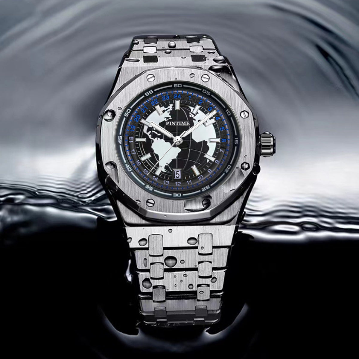 GESMART Men's New Wandering Earth Style Watch Water Resistant Luminous Calendar Steel Band Wristwatch